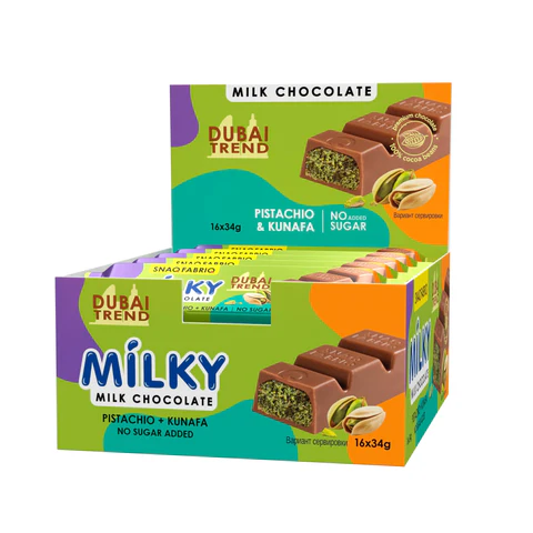 11.SNAQFABRIQ MILKY MILK CHOCOLATE DUBAI TREND PISTACHIO&KUNAFA 40 PCS FULL CARTOON